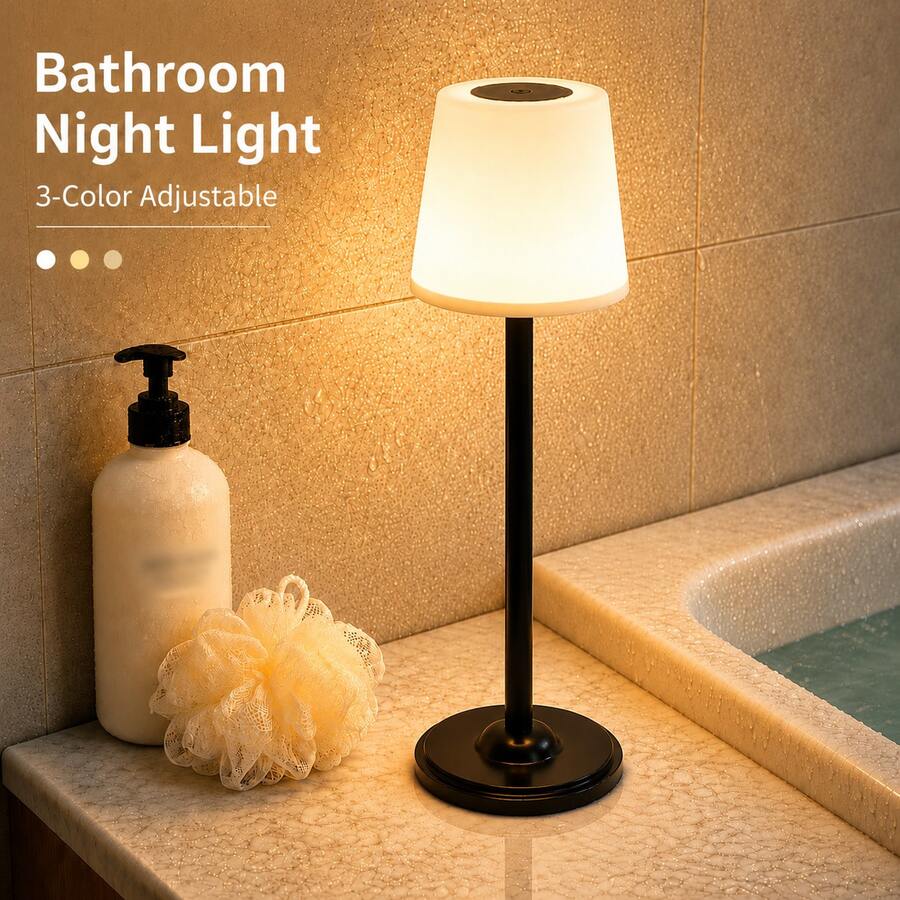 LED Touch Night Light, USB Rechargeable, Touch Switch - 3 Color/Brightness, Waterproof Bathroom Lamp, 360° Full Illumination, Polished Metal Base, Suitable For Various Room Types - Modern Creative Night Light - Desk Lamp - View 1