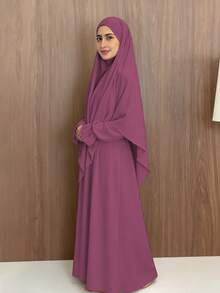 Set 2 Potong Khimar + Abaya, Longgar dan Nyaman, Praktis dan Cepat, Pakaian Muslim untuk Wanita, Cocok untuk Pemakaian Sehari-hari dan Sholat, Sepanjang Musim - MultiWarna - View 20