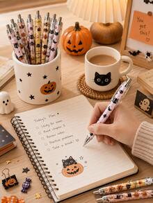 20pcs-Halloween Pens Bulk Halloween Party Ballpoint Pens Retractable Creative Boo Pink Pumpkin Ghost Skull Spider Gel Ink Suitable For Office Party Supplies - Multicolor 2 - View 5