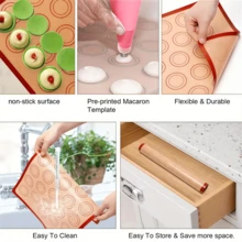1pc Dishwasher Silicone Baking Mat, 16.5*11.6 Inch Non-Stick Macaron Mat, High Temperature Resistant Silicone Material, Smooth Flat Baking Surface For Easy Release, Reusable For Cookies, Macarons And Various Desserts, Practical Tool For Professional Macaron Makers And Home Baking Enthusiasts, Easy To Clean With Water Or Dishwasher, Flexible And Durable - View 6