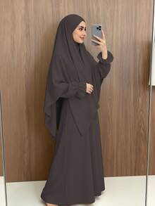 Set 2 Potong Khimar + Abaya, Longgar dan Nyaman, Praktis dan Cepat, Pakaian Muslim untuk Wanita, Cocok untuk Pemakaian Sehari-hari dan Sholat, Sepanjang Musim - MultiWarna - View 9