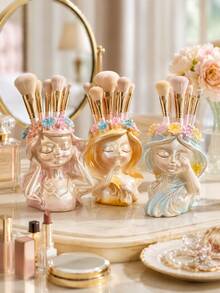 1pc Cute Girl Makeup Brush Holder, Resin Flower Crown Cosmetic Organizer, Kawaii Vanity Storage Cup For Makeup Brushes, Lipstick And Beauty Tools, Dresser, Bedroom, Bathroom Countertop, Desk Decor, Aesthetic Room Decor, Gift For Women And Girls - View 5