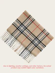 1pc Universal Multicolor Plaid Tassel Knit Scarf, Warm And Fashionable, Suitable For Autumn/Winter, Unisex - Multicolor - View 5