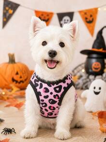 1pc Halloween Leopard Print Ghost Pattern Pet Vest, Casual Fashion, Heat-Insulating, Breathable, Physical Anti-Shedding, Suitable For Cats And Dogs, Indoor And Outdoor - Multicolor - View 5