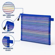 1/5pcs Rainbow Mesh Zipper Storage Bag Set, Multi-Size Document & Pencil Organizer Pouch For School, Office And Travel - Sets - View 3
