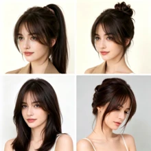 1/2pcs Women's Clip-In Bangs Hair Piece, Natural 3D Thin Bangs With Sideburns, Voluminous Front Hair Piece, Suitable For Daily Wear, Party And Styling - Multi-color - View 4
