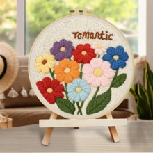2D 初學者戳戳繡刺繡套件附框架,彩色花卉主題,20*20cm/7.9*7.9in 預印圖案 DIY 戳戳繡套組,含完整毛線與戳戳工具組,手工客廳臥室牆面裝飾,理想生日禮物 - 繽紛花朵 - 查看 12