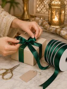 10 Yards Premium Forest Green Satin Ribbon, Double-Sided Forest Green Silk Ribbon, Suitable For Christmas Gift Wrapping, Vintage Wedding Decoration, Bouquet Bows And DIY Crafts. - Forest Green Ribbon - View 3