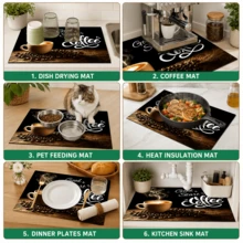 1pc Coffee Pattern Printed Diatomaceous Earth Kitchen Drain Mat, Absorbent Dish Drying Mat, Coffee Machine Mat, Dishwashing Mat, Sink Mat, Kitchen Countertop Protector, Suitable For Cups, Plates, Tableware And Kitchen Decor - Multicolor - View 9