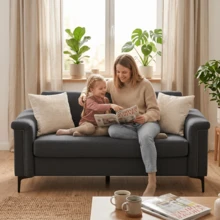 Sofa Grey Made Of Wood For Living Room - Dark Grey 2 Seat - View 2