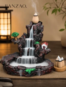 1pc Zen Landscape Waterfall Backflow Incense Burner, 2 Styles Available, Waterfall Effect Incense Holder, Tea Room & Study Decoration, Creative Gift - Incense Burner With Flowing Water - View 2