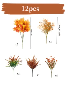 12pcs UV-Resistant Plastic Autumn Maple Flower Stems, Multi-Purpose Autumn Floral Stems For Table Centerpieces, Bridal Wedding Bouquets, Vases, Thanksgiving, Halloween And All-Season Party Decorations - Orange - View 10