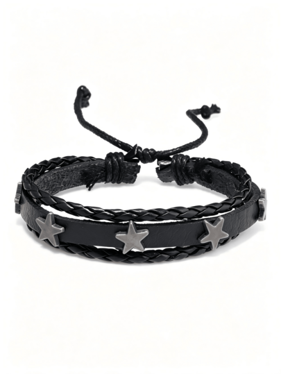 Rivet PU Leather Bracelet Set, Dark Punk Rock Style Wrist Accessory, Featuring Pyramid Studs, Round Rivets, Braided Rope, Chain And Skull Decor, Suitable For Music Festivals, Daily Street Wear And Gothic Theme Parties, Snap Button Adjustable For Multi-Style Layering To Create Cool Looks, Premium Holiday Gift For Lovers, Halloween Bracelet Accessory