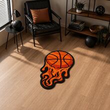 1pc Flame Basketball Shaped Floor Mat, Decorative Carpet, Floor Mat, Carpet, Living Room Carpet, Bedroom Carpet, Universal Carpet - Multicolor - View 5