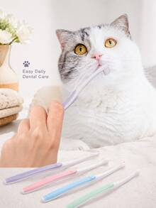 1pc Pet Toothbrush, Compact Pet-Specific Brush Head, Multi-Color Long Handle, Suitable For Dog And Cat Daily Brushing And Cleaning, Oral Care And Dental Hygiene, Puppy And Kitten Small Pet Grooming Accessory - Multicolor - View 4