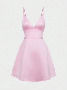Women Elegant Silky Satin Dress Spaghetti Strap Fall Winter Apparel For Prom Birthday Party Dating Going Out - Pink - View 7