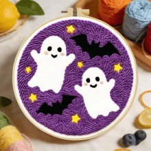 2D Beginner Punch Needle Embroidery Kit With Frame, Halloween Theme ,20*20cm/7.9*7.9in Pre-Printed Pattern DIY Punch Needle Set, Complete Yarn & Punch Tool Kit, Handmade Wall Decor For Living Room Bedroom, Ideal Birthday Gift - Halloween - View 18