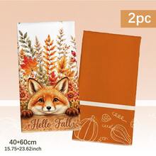 2PCS Kitchen Towel, Autumn Fox Pattern, 40*60cm Rectangular Microfiber Kitchen Towel, Dish Cloth, Tablecloth, Hand Towel, Kitchen Decor, Home Decor, Housewarming Gift For Neighbors, Kitchen Napkin And Dish Cloth, Home Decor, Gift, Perfect For Kitchen And Bathroom Use - Coral Orange - View 2
