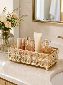 Luxury Gold Square Storage Box, Suitable For Storing Cosmetics, Makeup Tools, Watches, Keys, Etc., Can Be Used As Desktop Organizer Or Decorative Item For Bathroom, Bedroom, Entryway - Multicolor - View 7