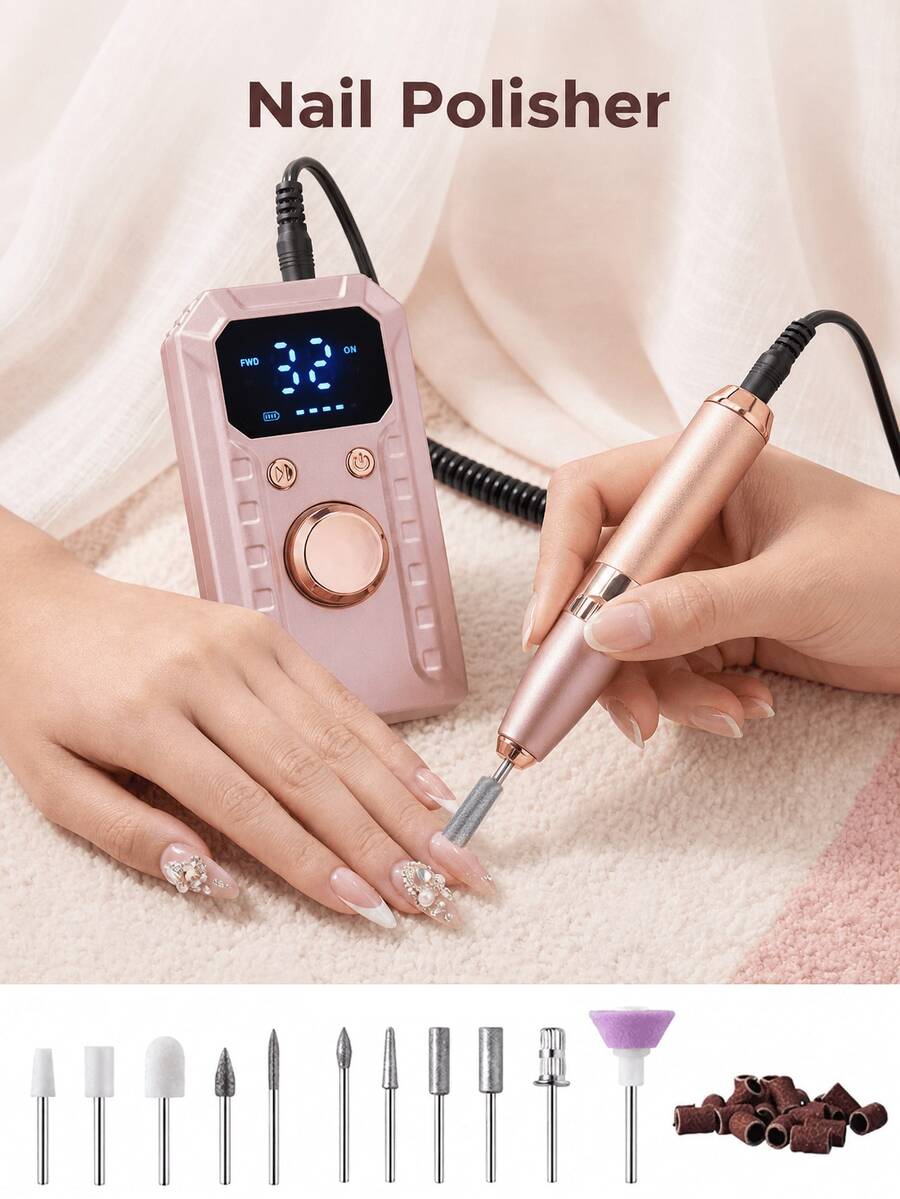 LEVIATECH 1 buah Mesin Bor Kuku Elektrik Isi Ulang Profesional, E-File Portabel 1800mAh dengan Layar LCD, 11 Mata Bor, Kecepatan yang Dapat Diatur & Rotasi Maju/Mundur untuk Penghapusan Kuku Akrilik Gel, Manikur, Pedikur, Penggunaan di Rumah & Salon - MultiWarna - View 1