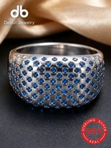 1pc S925 Sterling Silver Ring, Inlaid With Blue Synthetic Cubic Zirconia, Unisex Couple Wear, Square Classic Unique Guardian Jewelry, Valentine's Day Christmas Gift, Gift Box - Square Classic Style - View 2