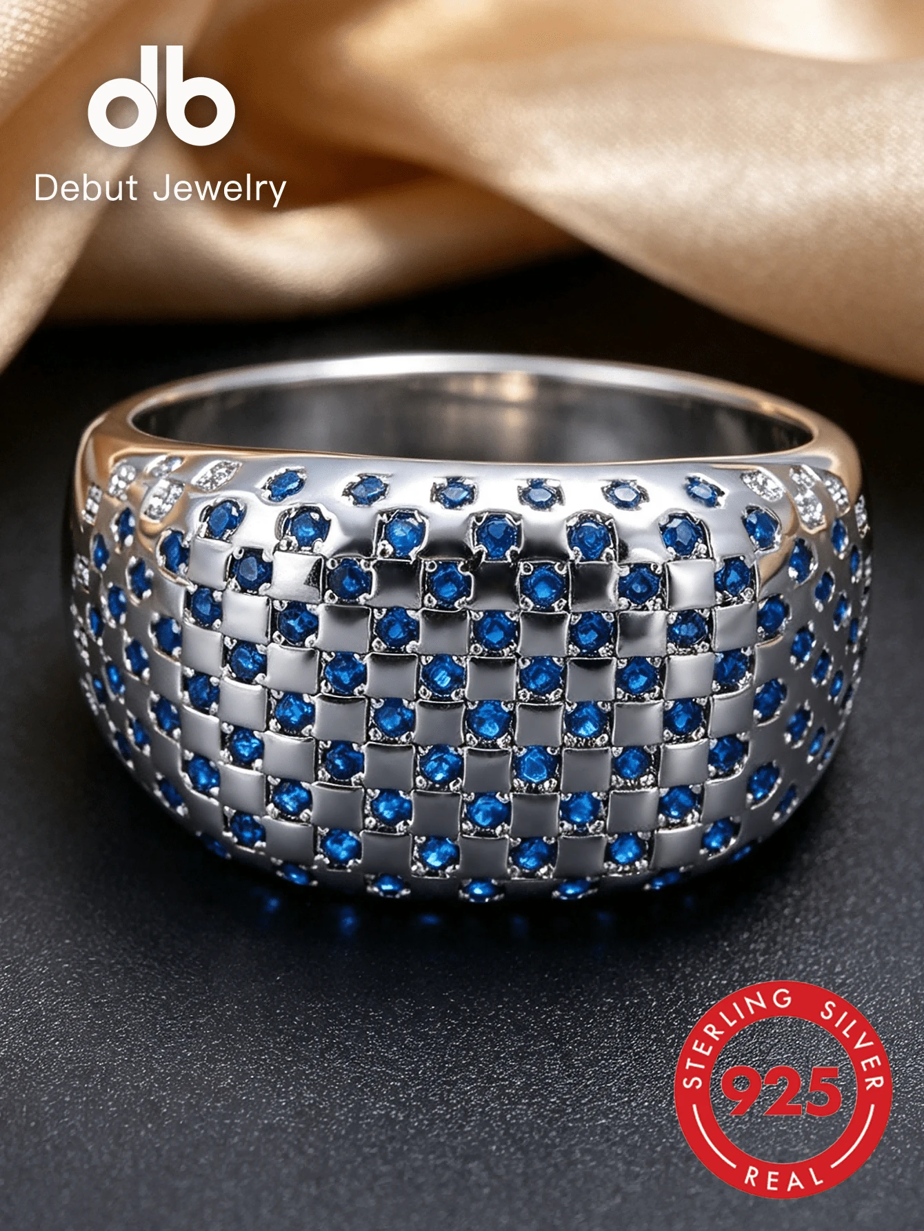 1pc S925 Sterling Silver Ring, Inlaid With Blue Synthetic Cubic Zirconia, Unisex Couple Wear, Square Classic Unique Guardian Jewelry, Valentine's Day Christmas Gift, Gift Box