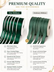 10 Yards Premium Forest Green Satin Ribbon, Double-Sided Forest Green Silk Ribbon, Suitable For Christmas Gift Wrapping, Vintage Wedding Decoration, Bouquet Bows And DIY Crafts. - Forest Green Ribbon - View 6