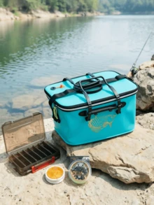 EVA Thickened Live‑Fish Bucket, Waterproof And Wear‑Resistant, With A Fish‑Throwing Opening, Hand‑Held Or Cross‑Body Wearable, Large‑Capacity, Portable For Holding Fish During Outdoor Fishing. - Random Color - View 3
