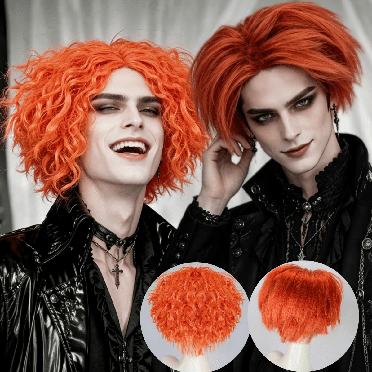 Bright Orange Synthetic Anime Cosplay Wig, Voluminous Curly And Spiky Straight Short Wig - Perfect For Gothic Looks, Themed Parties, Holiday Costumes, And Unisex Cosplay Wigs. - Dirty Orange - View 1