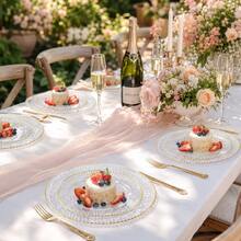 2/12/25/50pcs Transparent Hammered Gold Rim Plates, 7.5 Inch And 10.25 Inch, Suitable For Cakes, Salads, Desserts And Main Courses, Wedding Receptions And Parties - Transparent - View 4