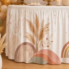 Oh Baby Bohemian Rainbow Moon Print Table Skirt, Neutral Baby Shower Party Polyester Tablecloth, Suitable For Gender Reveal, Welcome Baby Party, Dessert Table Decor And Bohemian Style Nursery Celebration - A - View 8