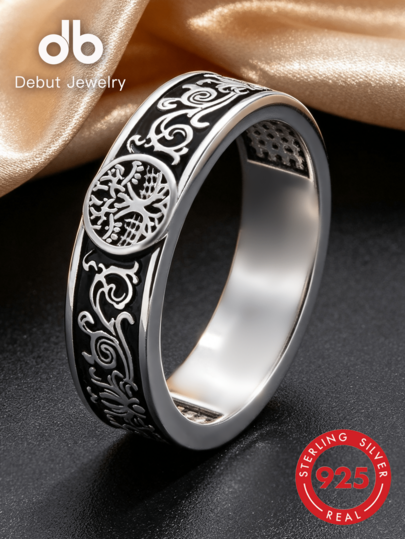 1pc S925 Sterling Silver Casual Decorative Tree Of Life Honeycomb Ring, Suitable For Women & Men Daily Decoration, Gift For Valentine's Day, Easter, Halloween, Wedding, Comes With Gift Box