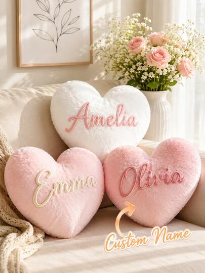 Almohada con forma de corazón personalizada, diseño de nombre personalizado, dulce regalo para niñas, cojín de fiesta de pijamas con nombre personalizado, encantador regalo de fiesta de pijamas y decoración de habitación, decoración de habitación, decoración de dormitorio, personalizado, regalo para maestros, regalo personalizado, boda, decoración del hogar