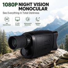 Monokular Penglihatan Malam 1080P - Zoom Optik 16X & Layar LCD 2", Illuminator IR Canggih Memungkinkan Penglihatan Tanpa Cahaya dalam Kegelapan Total, Ideal untuk Berburu & Berkemah & Pengawasan - View 1