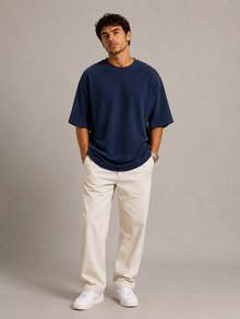 Set Of 2 Men's Oversized Waffle Premium Textured T-Shirts - Black/Navy Blue - View 6