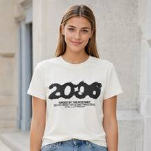 Women's Simple Printed Round Neck Short Sleeve T Shirt - 白色 3 - 查看 1