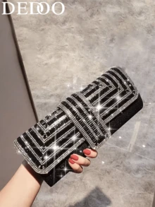 Dedoo 輕量商務休閒風水鑽裝飾迷你抽繩水桶包，婚禮用品 - 黑色 - 查看 8