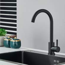 LY Modern Black Kitchen Faucet, 360° Rotatable Single-Handle Mixer Faucet Matte Black High-Arc Single Handle Kitchen Faucet – Modern Minimalist Design, 360° Swivel, Universal Sink Compatibility - Negro - Ver 1