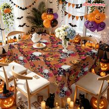 1/2pcs Halloween Tablecloth, Halloween Theme Skull Rose Pumpkin Pattern Polyester Tablecloth Suitable For Dining Table, Kitchen, Coffee Table, Picnic, Camping, Country Farmhouse Decor, Holiday Tabletop Protection - Multicolor - View 10
