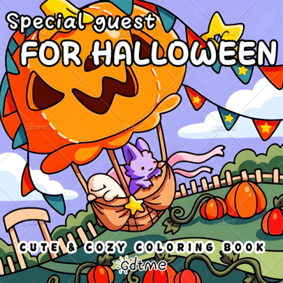 Special Guest For Halloween Cute & Cozy Coloring Book, 120g Thick Inner Pages, Bold And Easy Large Print Coloring Pages ,Cartoon Pumpkin Bat Ghost Pattern Stress Relief Drawing Book, Halloween Holiday Gift For Kids & Adults, Art Painting Stationery