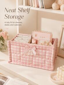 Bow Lace Foldable Fabric Storage Basket, Large Capacity Desktop Organizer Bin For Cosmetics, Toys, Books And Sundries,Room Decor For Bedroom, Nursery, Dorm,Holiday ,Holiday ,Cyber Monday ,Christmas,Christmas Gifts,Halloween - Multicolor - View 2