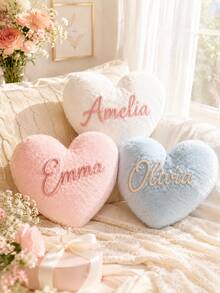 Personalized Heart-Shaped Pillow, Customized Name Design, Sweet Gift For Girls, Customized Name Pajama Party Cushion, Charming Pajama Party Gift And Room Decor, Room Decor, Bedroom Decor, Personalized, Teacher Gift, Personalized Gift, Wedding, Home Decor - Multicolor - View 7