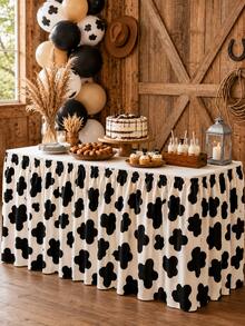 Black And White Cow Print Ruched Table Skirt, Western Cowboy Farm Animal Theme Buffet Table Cover, Suitable For Rodeo Birthday Party, Baby Shower, Wedding Reception, Dessert Table And Country Barn Event Decoration - Multicolor - View 1