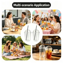 Domed Lid Straw Handheld Container, Stackable Outdoor Picnic Container, Suitable For Enjoying Fruit Smoothies, Mango Smoothies And Other Drinks On The Lawn, Creating A Relaxed Outdoor Dining Atmosphere. - View 4