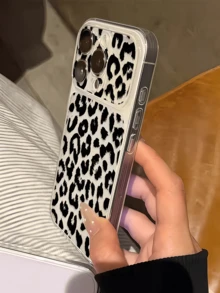 1 pieza Funda de teléfono transparente con antena y estampado de leopardo negro, personalizada, minimalista, anti-caída, de TPU suave, de moda, con cobertura completa, anti-suciedad, compatible con Apple 17 16 15 14 13 12 11 Pro Max Air, carcasa protectora - Multicolor - Ver 2