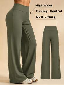 Women's High Waist Wide Leg Yoga Pants Tummy Control Butt Lifting Flare Leggings Soft Stretch Workout Pants Casual Athleisure Autumn Outfits - 橄欖綠 - 查看 8