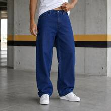 Men's Regular Fit Wide Leg Jeans - Dark Blue Jeans - Azul Escuro Jeans - View 1