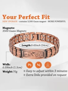Men's Magnetic Copper Bracelet, Adjustable Size, Cross Design, Ideal Gift For Him, Fashion Accessory, Wearable Charm - Cross Bracelet - View 10