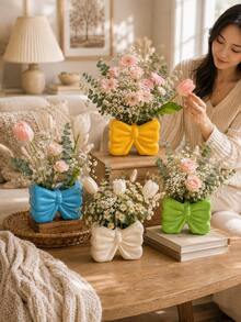 1pc Oversized Bow Decor Vase, Cute Ribbon Design Vase, Suitable For Home Decor, Living Room Tabletop, Bedroom Shelf And Gift Display - 1PC - View 5