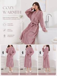 1pc Women's Wearable Bathrobe, Dusty Rose - Mauve Purple - View 6